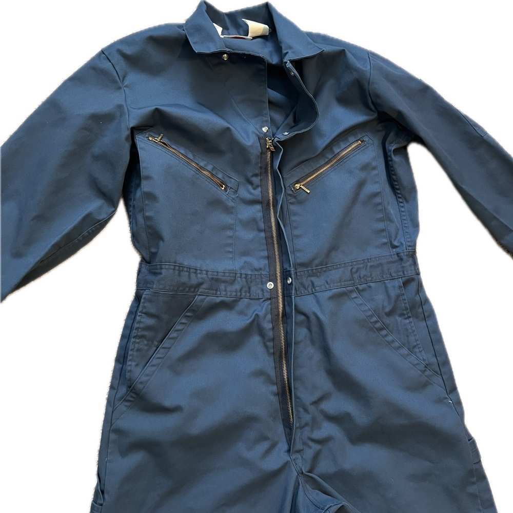 Vintage Dickies Coveralls Mens Blue Twill Zip Jumpsuit Mechanic Workwear 42 Tall - Picture 2 of 10